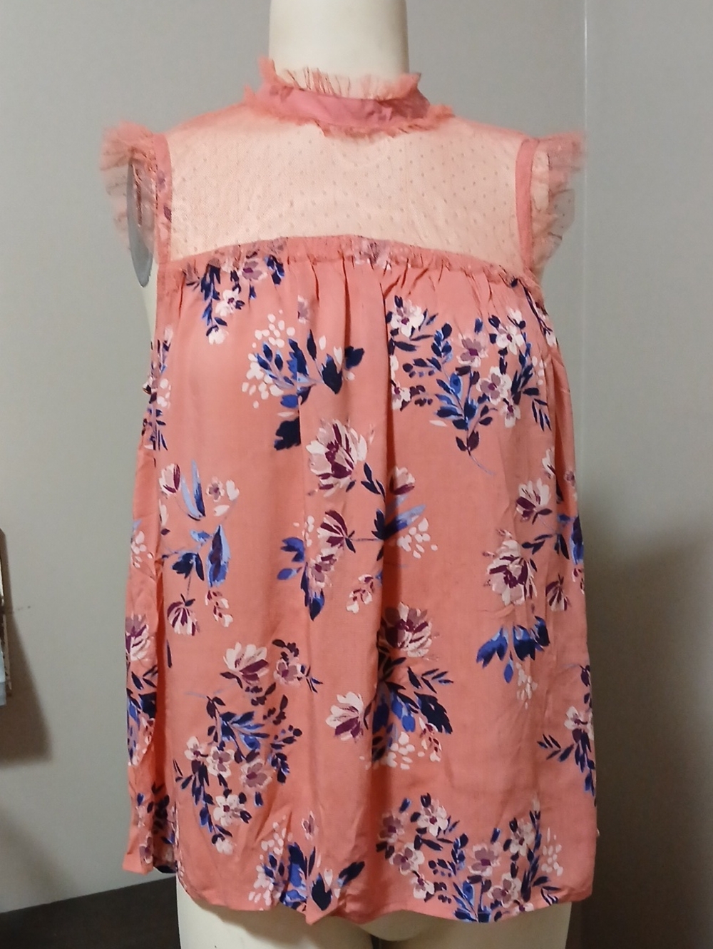 Arizona Jean Company Peach Pink Mesh Ruffle Top - Picture 1 of 8